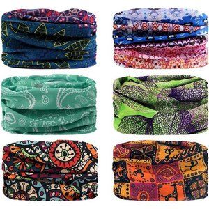 6 Pack Headwear, Bandana, Neck Gaiter Head Wrap Headband Balaclava Magic Scarf